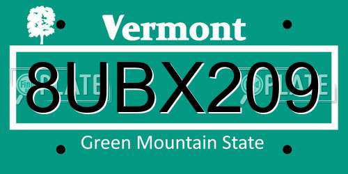 8UBX209 Vermont License Plate
