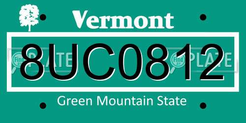8UC0812 Vermont License Plate