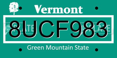 8UCF983 Vermont License Plate
