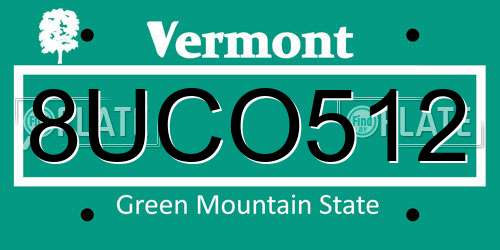 8UCO512 Vermont License Plate