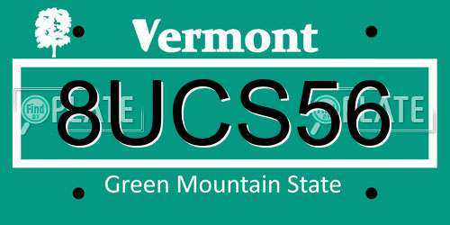 8UCS56 Vermont License Plate