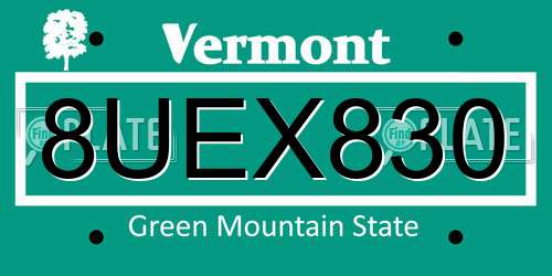 8UEX830 Vermont License Plate
