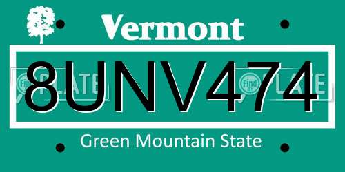 8UNV474 Vermont License Plate