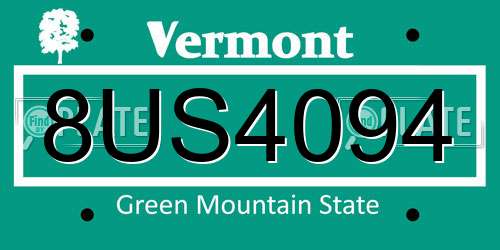 8US4094 Vermont License Plate