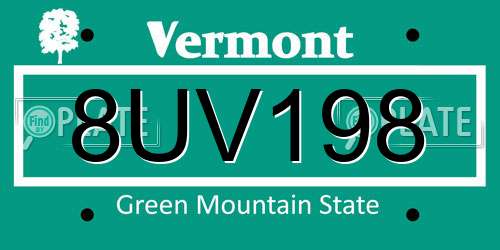 8UV198 Vermont License Plate