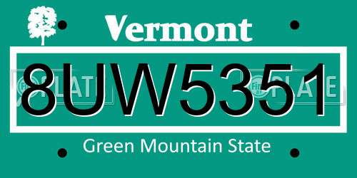 8UW5351 Vermont License Plate