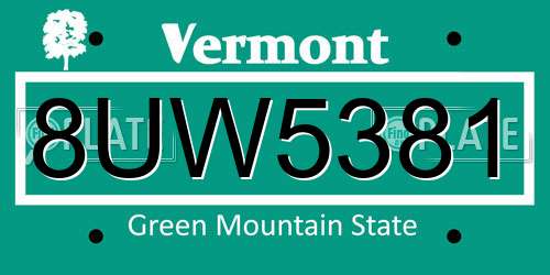 8UW5381 Vermont License Plate