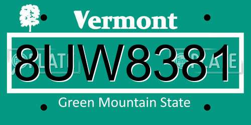 8UW8381 Vermont License Plate