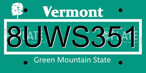 8UWS351 Vermont License Plate