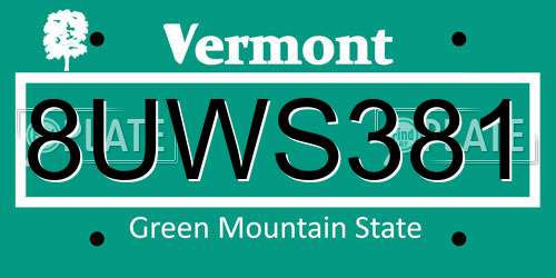 8UWS381 Vermont License Plate