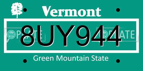 8UY944 Vermont License Plate