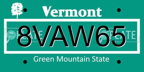 8VAW65 Vermont License Plate