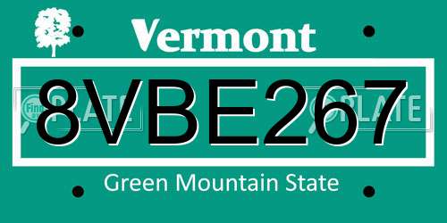 8VBE267 Vermont License Plate