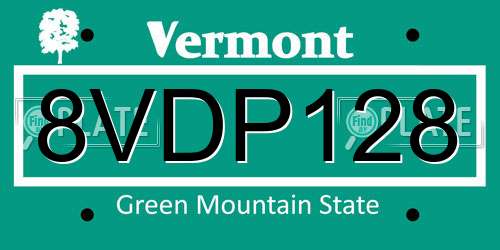 8VDP128 Vermont License Plate