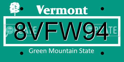 8VFW94 Vermont License Plate