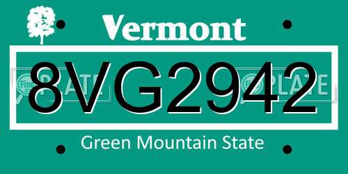 8VG2942 Vermont License Plate