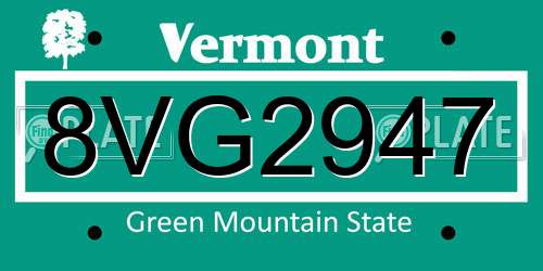 8VG2947 Vermont License Plate