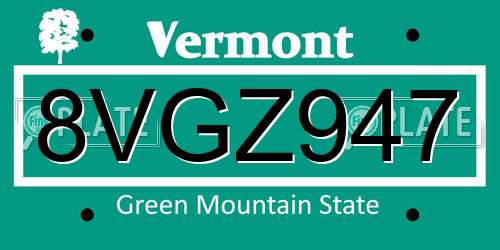 8VGZ947 Vermont License Plate