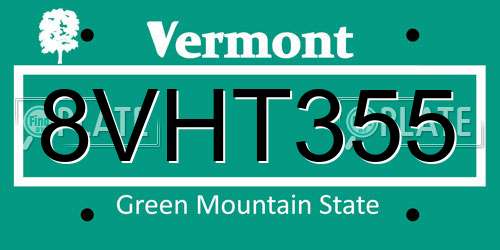 8VHT355 Vermont License Plate