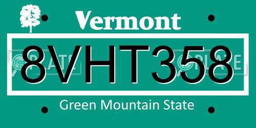 8VHT358 Vermont License Plate