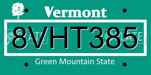 8VHT385 Vermont License Plate