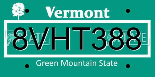 8VHT388 Vermont License Plate