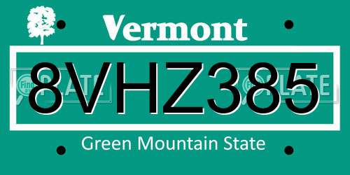 8VHZ385 Vermont License Plate