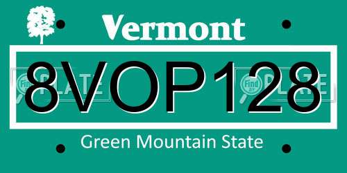 8VOP128 Vermont License Plate