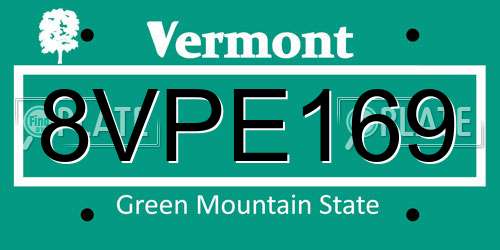 8VPE169 Vermont License Plate