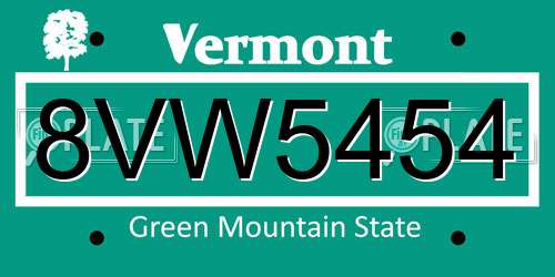 8VW5454 Vermont License Plate