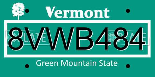 8VWB484 Vermont License Plate