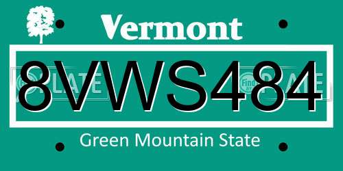 8VWS484 Vermont License Plate