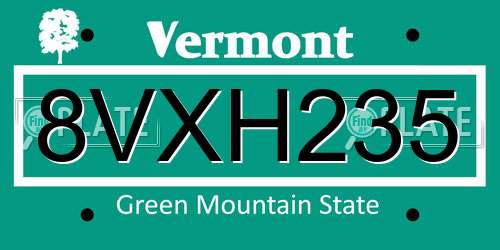 8VXH235 Vermont License Plate
