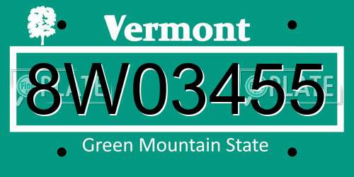 8W03455 Vermont License Plate