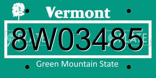 8W03485 Vermont License Plate