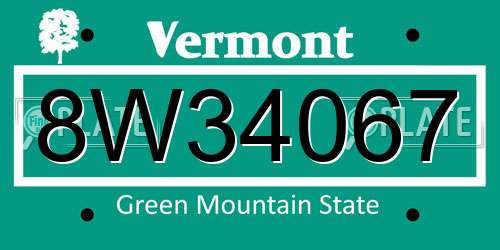 8W34067 Vermont License Plate