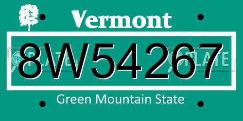 8W54267 Vermont License Plate