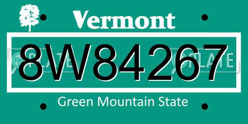 8W84267 Vermont License Plate