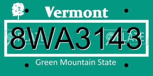 8WA3143 Vermont License Plate