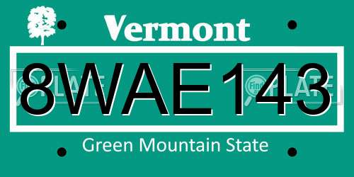 8WAE143 Vermont License Plate