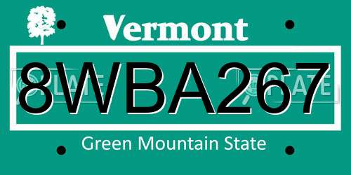 8WBA267 Vermont License Plate