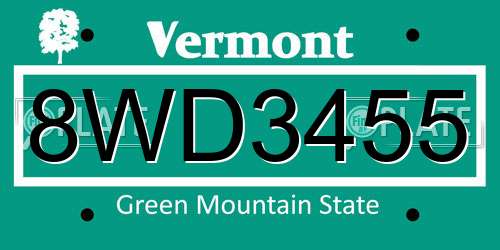 8WD3455 Vermont License Plate