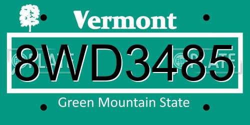 8WD3485 Vermont License Plate