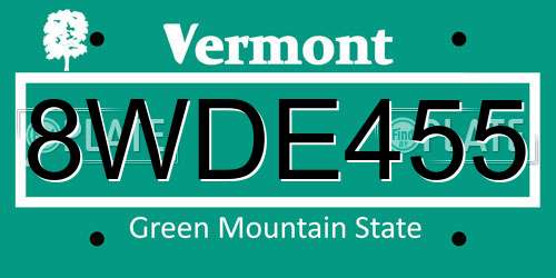 8WDE455 Vermont License Plate