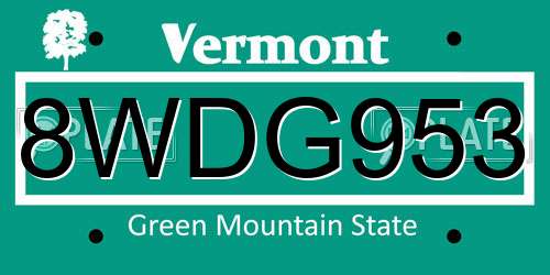 8WDG953 Vermont License Plate