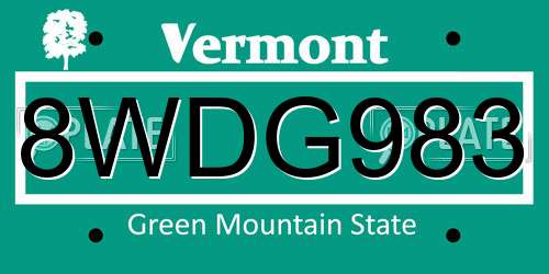 8WDG983 Vermont License Plate