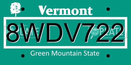 8WDV722 Vermont License Plate