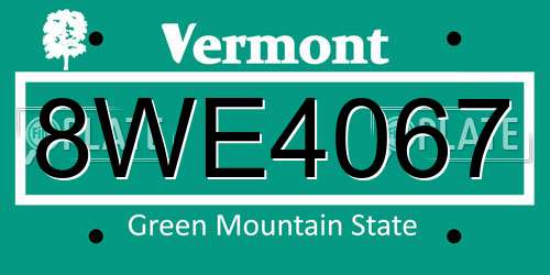 8WE4067 Vermont License Plate