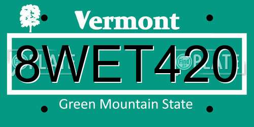 8WET420 Vermont License Plate