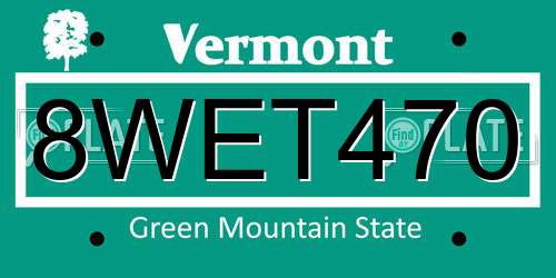 8WET470 Vermont License Plate